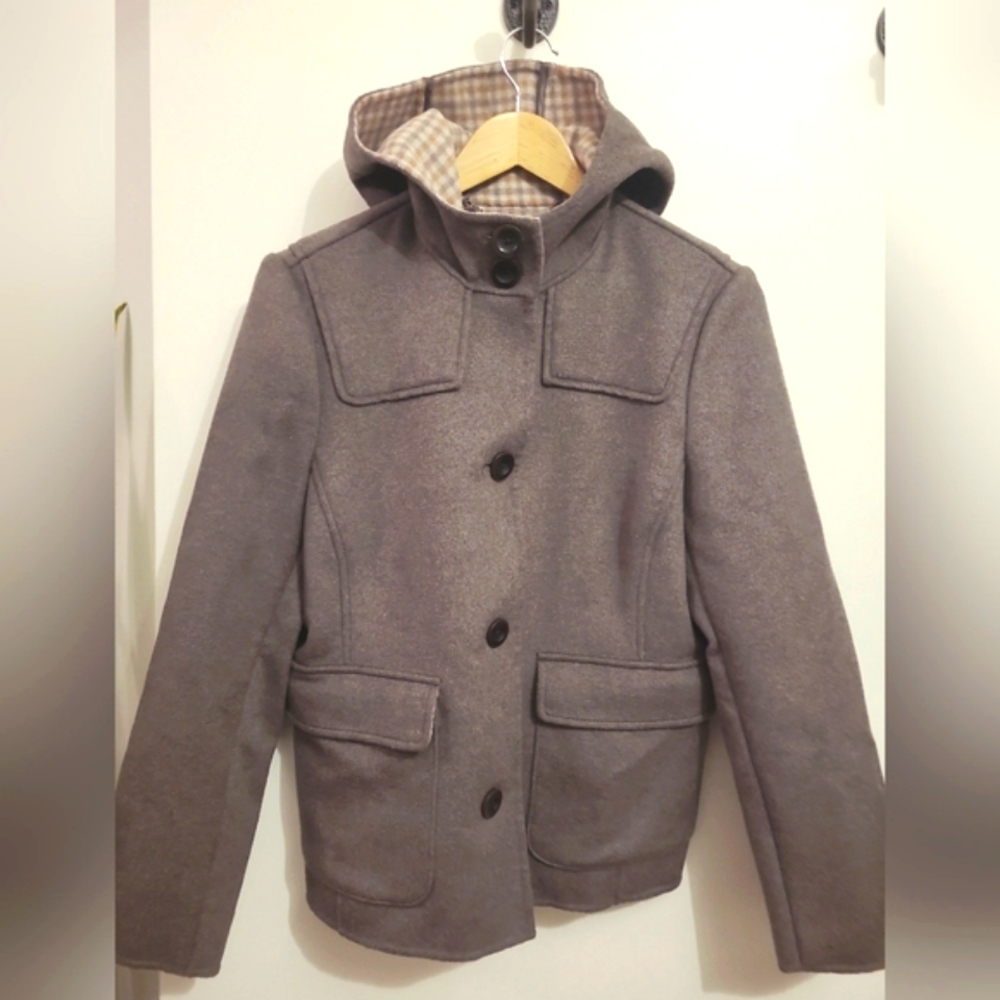Lands' End Wool Blend Hooded Lightweight Jacket